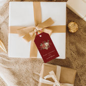 Elegante kerstpunsettia donkerrood cadeaulabel