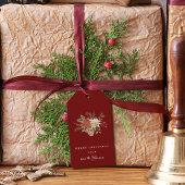 Elegante kerstpunsettia donkerrood cadeaulabel