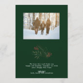 Elegante kerstpunsettia groene foto feestdagenkaart (Achterkant)