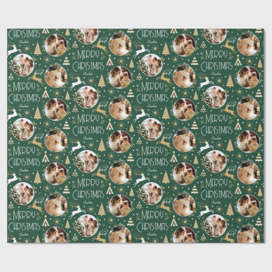 Elegante Kerstrendier Foto Forest Green Cadeaupapier (Vlak)