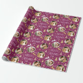 Elegante Kerstrendier Fotocollage Plum Gold Cadeaupapier (Uitgerold)