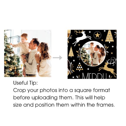 Elegante Kerstrendier Fotocollage Zwart Cadeaupapier