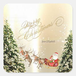 Elegante kerstrendieren Santa Claus Sleigh Vierkante Sticker