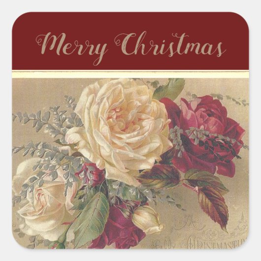 Elegante Kerstroos Vakantie Vierkante Sticker (Voorkant)