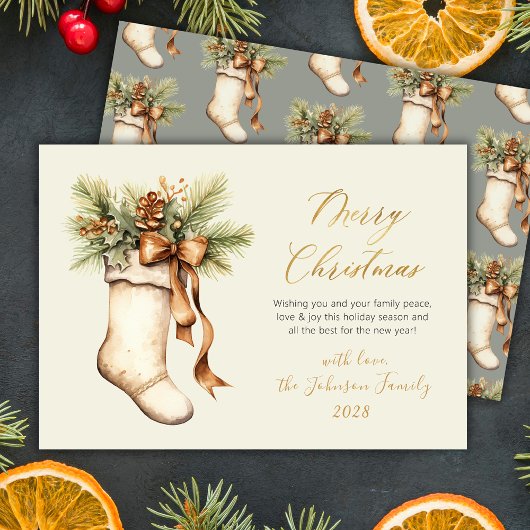 Elegante Kerstscript Waterverf Kous Feestdagenkaart