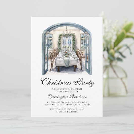 Elegante kerstscriptdiner / feestuitnodiging kaart (Staand voorkant)