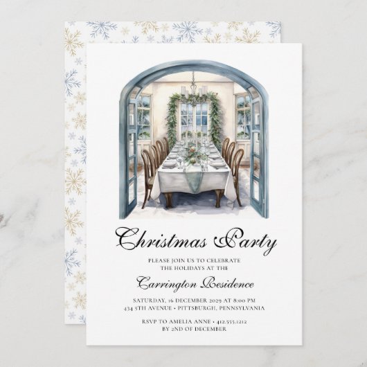 Elegante kerstscriptdiner / feestuitnodiging kaart (Voorkant / Achterkant)