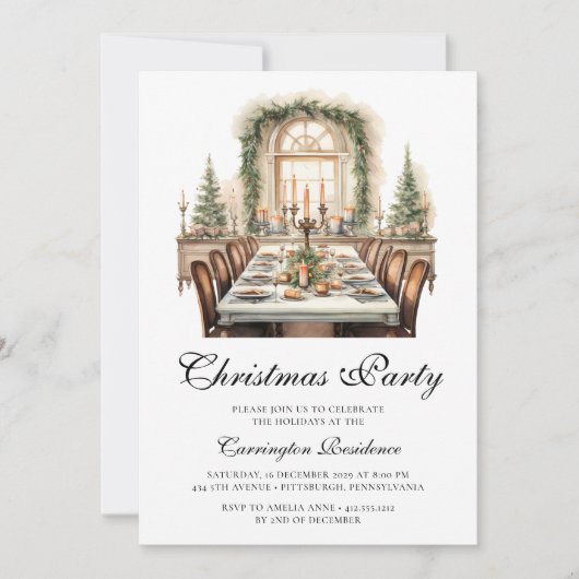 Elegante kerstscriptdiner / feestuitnodiging kaart (Voorkant)