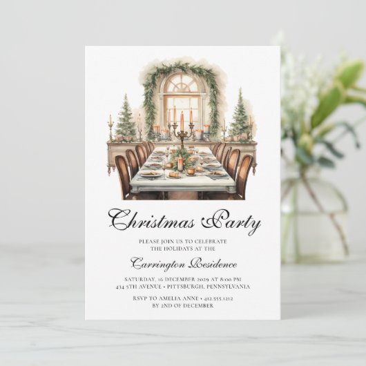 Elegante kerstscriptdiner / feestuitnodiging kaart (Staand voorkant)