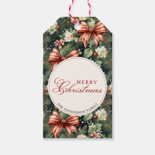 Elegante kerstsfeer gepersonaliseerd cadeaulabel (Voorkant)