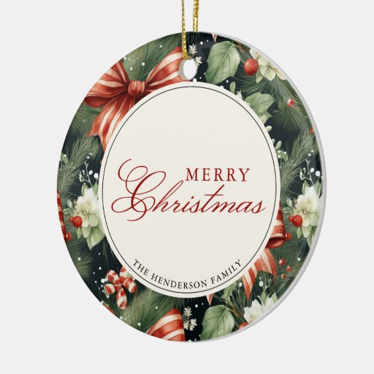 Elegante kerstsfeer gepersonaliseerd keramisch ornament (Links)