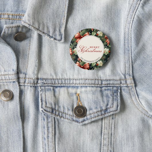 Elegante kerstsfeer gepersonaliseerd ronde button 5,7 cm (In situ)