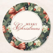 Elegante kerstsfeer gepersonaliseerd ronde kartonnen onderzetter (Voorkant)