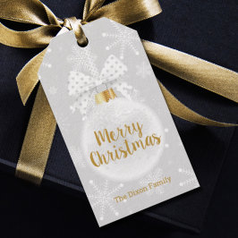 Elegante Kerstsneeuwvlokken Kerstbal Cadeaulabel