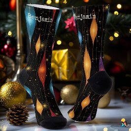 Elegante kerstsokken met gouden vlammen zwart sokken