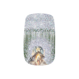 Elegante kerststal groene faux glitter minx nail art