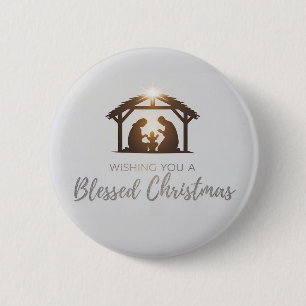 Elegante kerststal kerst Kaart Ronde Button 5,7 Cm