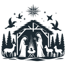 Elegante kerststal silhouet kerstkaart feestdagenkaart