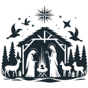 Elegante kerststal silhouet kerstkaart feestdagenkaart