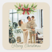 Elegante Kerstster met rode lint -  Vierkante Sticker (Voorkant)