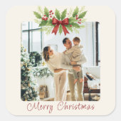 Elegante Kerstster met rode lint -  Vierkante Sticker (Voorkant)