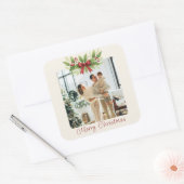 Elegante Kerstster met rode lint -  Vierkante Sticker (Envelop)