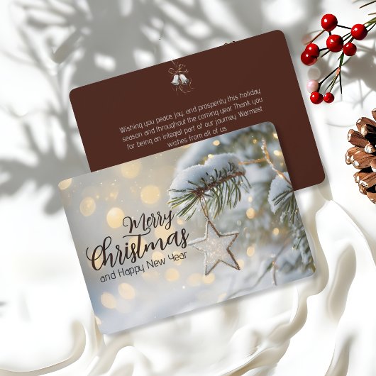 Elegante Kerstster Ornamenteer Tak Feestdagenkaart