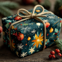 Elegante Kerststerren Ornamenten Winter Botanisch Cadeaupapier