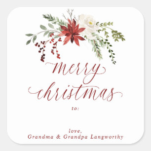 Elegante Kerststickers voor Cadeaus Watercolor Vierkante Sticker