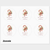 Elegante Kerststok met Rode Strik Kerstmis Ronde Sticker (Vel)