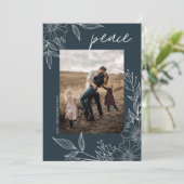 Elegante Kerststuk Vredige Bloemen Blauw Foto Feestdagenkaart (Staand voorkant)