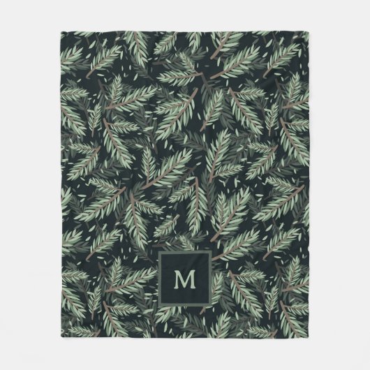 Elegante kersttakken op zwart met monogram fleece deken (Voorkant)
