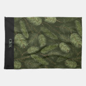 Elegante kersttakken op zwart met monogram theedoek (Horizontaal)