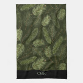 Elegante kersttakken op zwart met monogram theedoek (Verticaal)