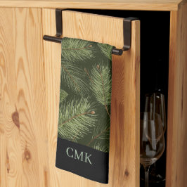 Elegante kersttakken op zwart met monogram theedoek