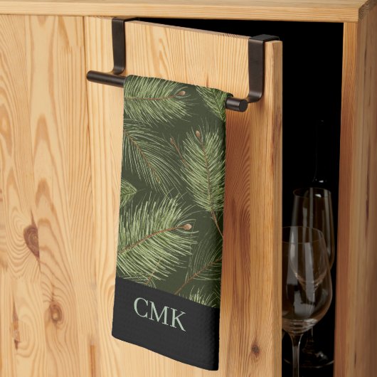 Elegante kersttakken op zwart met monogram theedoek (Derde Gevouwen)