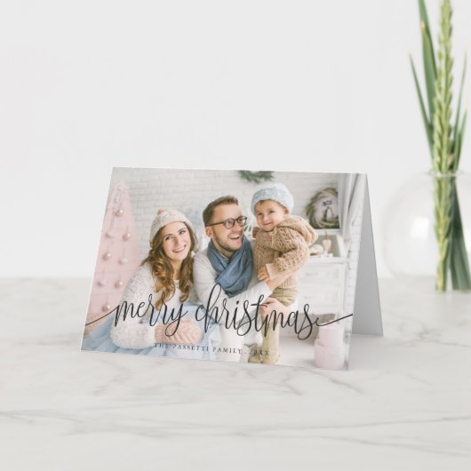 Elegante Kersttekst Foto Wenskaart | Black Feestdagen Kaart (Voorkant)