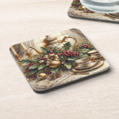 Elegante Kersttheepot Harde plastic onderzetter (Linkerzijde)