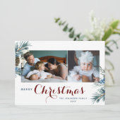 Elegante kersttypografie 2 Afbeeldingen Waterverf Feestdagenkaart (Staand voorkant)