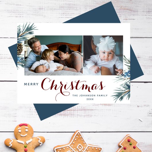 Elegante kersttypografie 2 Afbeeldingen Waterverf Feestdagenkaart