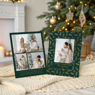 Elegante Kerstvakantie Dennentakken Folie Feestdagenkaart