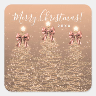 Elegante Kerstvakantie Roze Goud Kerstbomen Strikk Vierkante Sticker