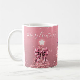 Elegante Kerstvakantie Roze Kerstbomen Strikken Koffiemok