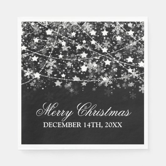 Elegante Kerstvakantie String Lichten Zilver Servetten (Voorkant)