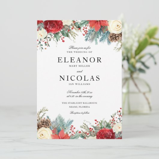 Elegante Kerstvakantie Winter Wedding Kaart (Staand voorkant)