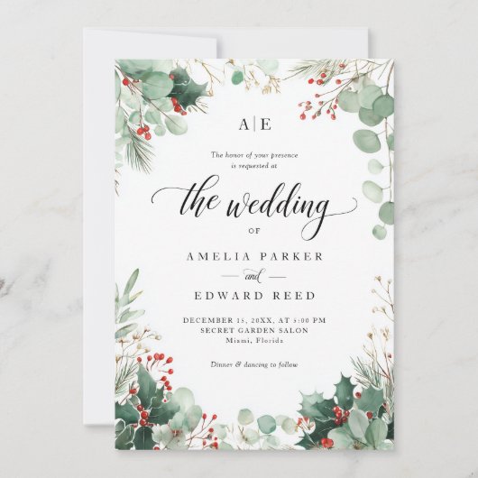 Elegante Kerstvakantie Winter Wedding Kaart (Voorkant)