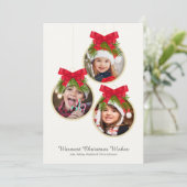 Elegante kerstversiering drie foto's feestdagenkaart (Staand voorkant)