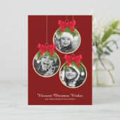Elegante kerstversiering drie foto's feestdagenkaart (Staand voorkant)