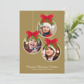 Elegante kerstversiering drie foto's feestdagenkaart (Staand voorkant)