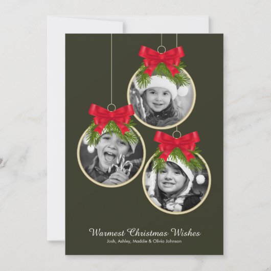 Elegante kerstversiering drie foto's feestdagenkaart (Voorkant)